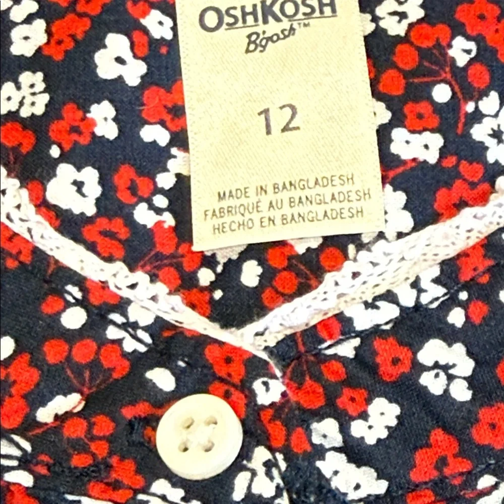 OshKosh B'gosh Red Floral Button-Front Girls' Tunic (12) NWT